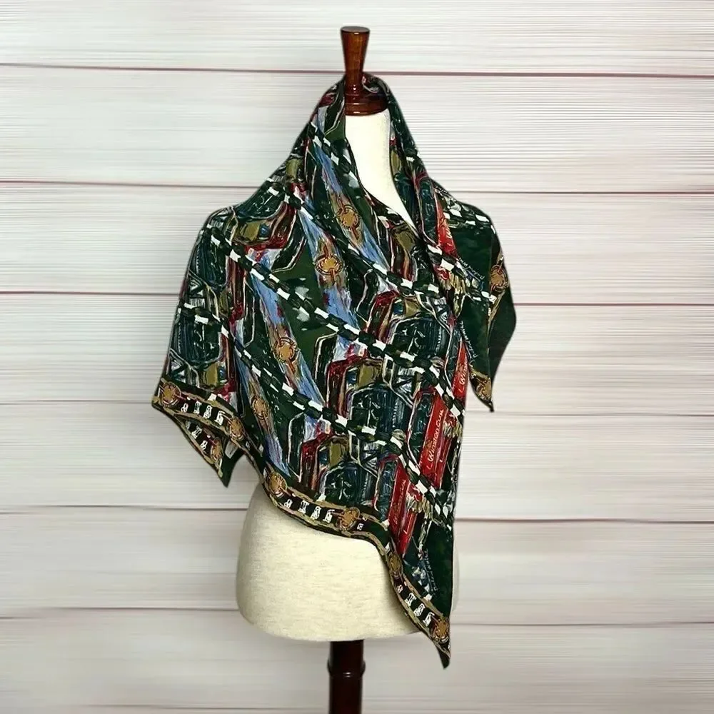 Vintage Silk Scarf Richard Wallich NASCAR Winston Cup Green Multicolor